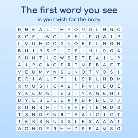 The first word you see is your wish for the baby: word grid puzzle