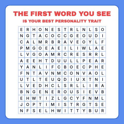The first word you see is your best personality trait: word grid puzzle
