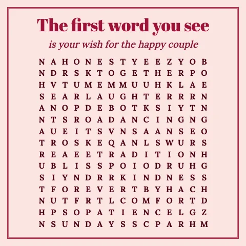 The first word you see is your wish for the happy couple: word grid puzzle