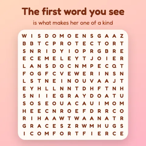 The first word you see is what makes her one of a kind: word grid puzzle
