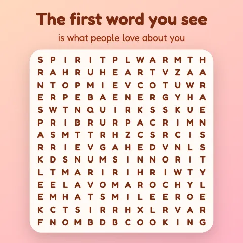 The first word you see is what people love about you: word grid puzzle