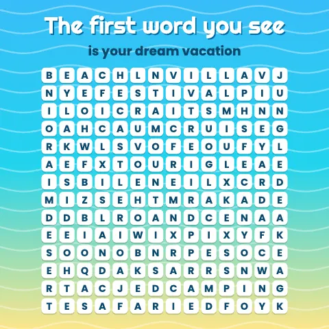 The first word you see is your dream vacation: word grid puzzle