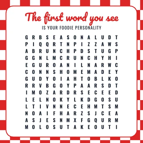 The first word you see is your foodie personality: word grid puzzle