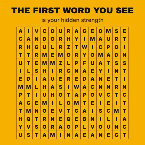 The first word you see is your hidden strength: word grid puzzle