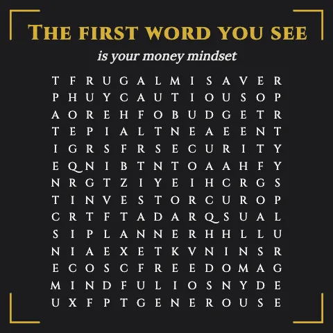 The first word you see is your money mindset: word grid puzzle