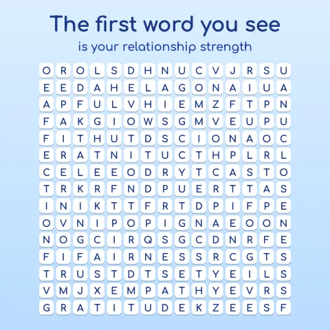 The first word you see is your relationship strength: word grid puzzle