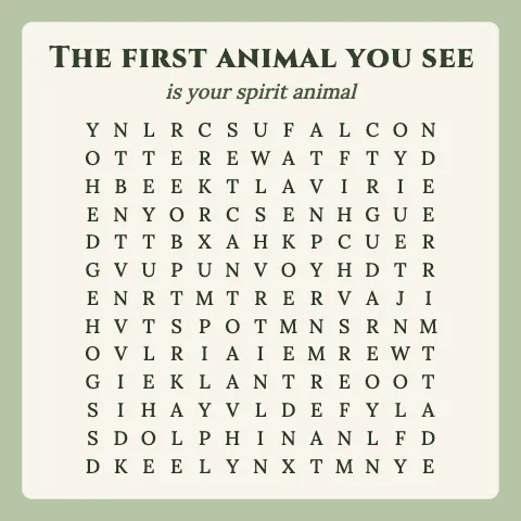 The first animal you see is your spirit animal: word grid puzzle